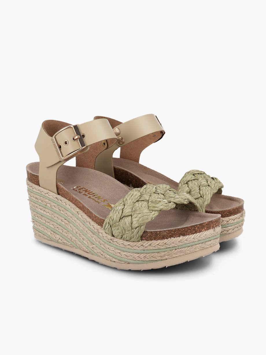 Sandalia Potenza Raffia Olive de Genuins