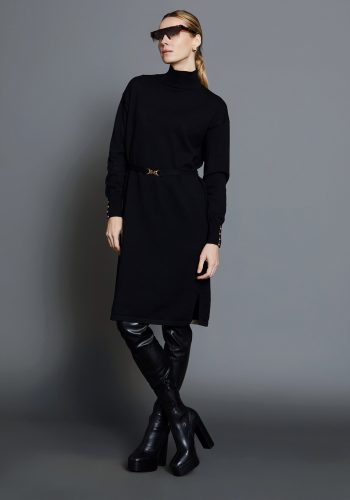 Vestido Midi Punto Botones Negro
