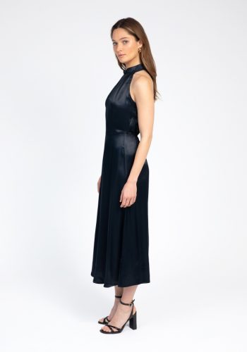 Vestido Midi Satinado Azul Noche