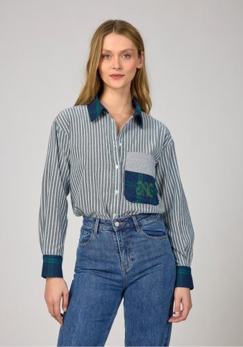 Camisa Combinada Estampada Verde