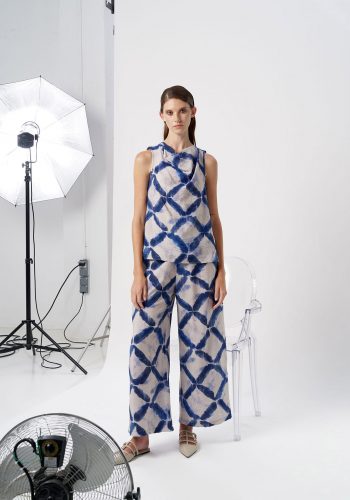 Pantalon Largo Ancho Estampado Azul