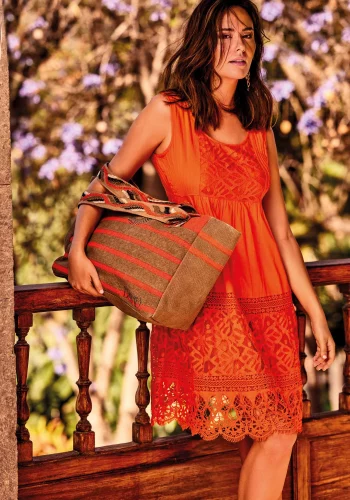 Vestido Corto Sisado Encaje Naranja