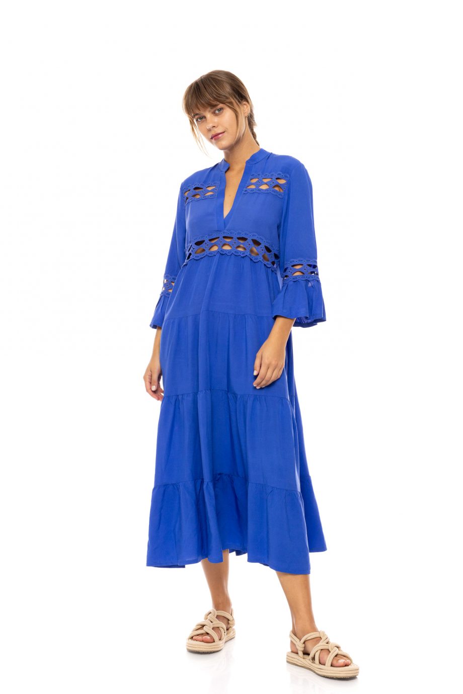 Vestido Midi Encaje Volantes Azul - Imagen 2