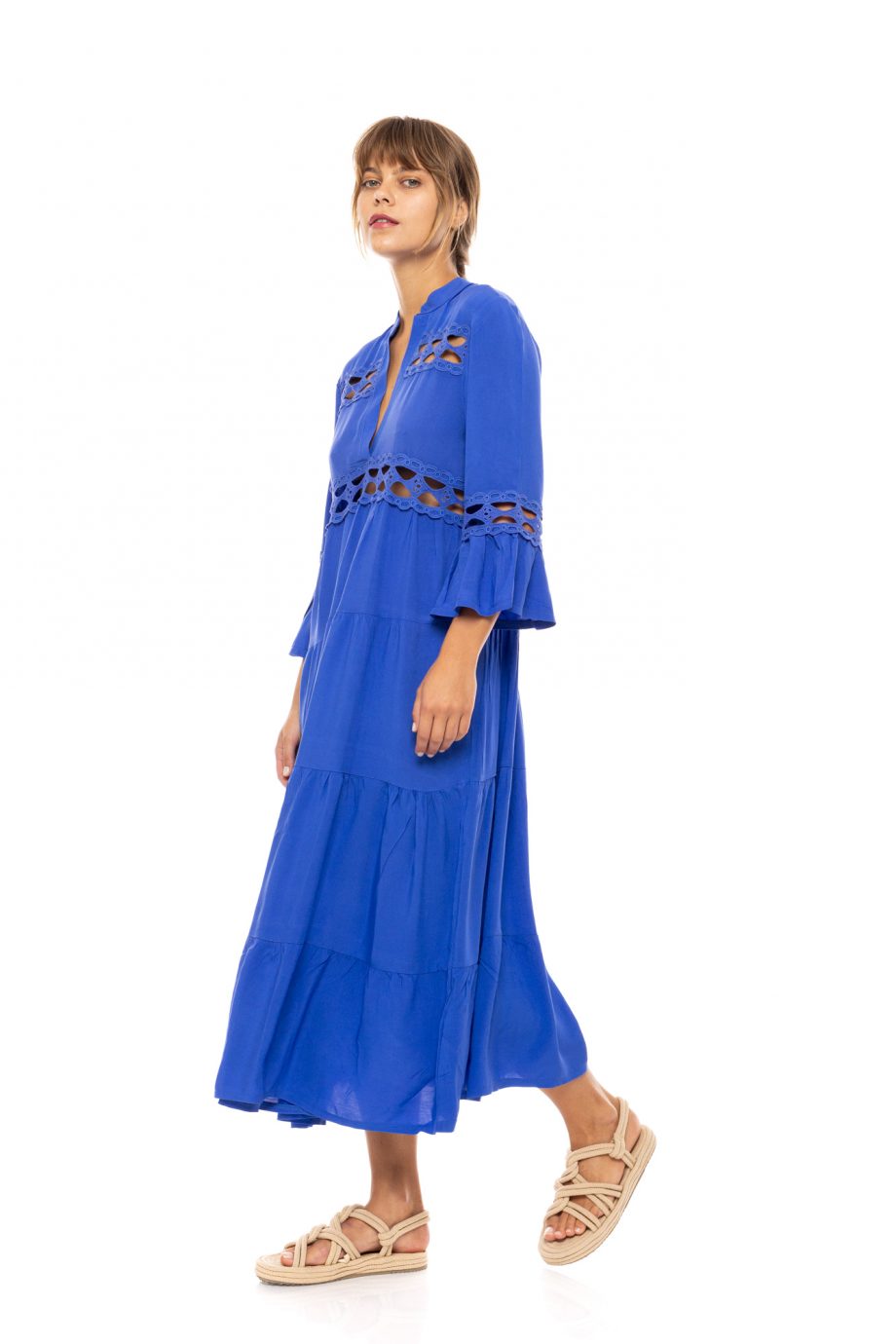 Vestido Midi Encaje Volantes Azul - Imagen 3