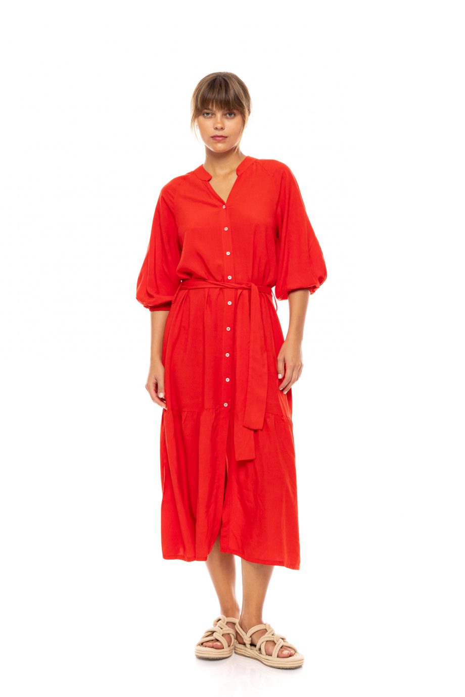 Vestido Largo Camisero Rojo - Imagen 2