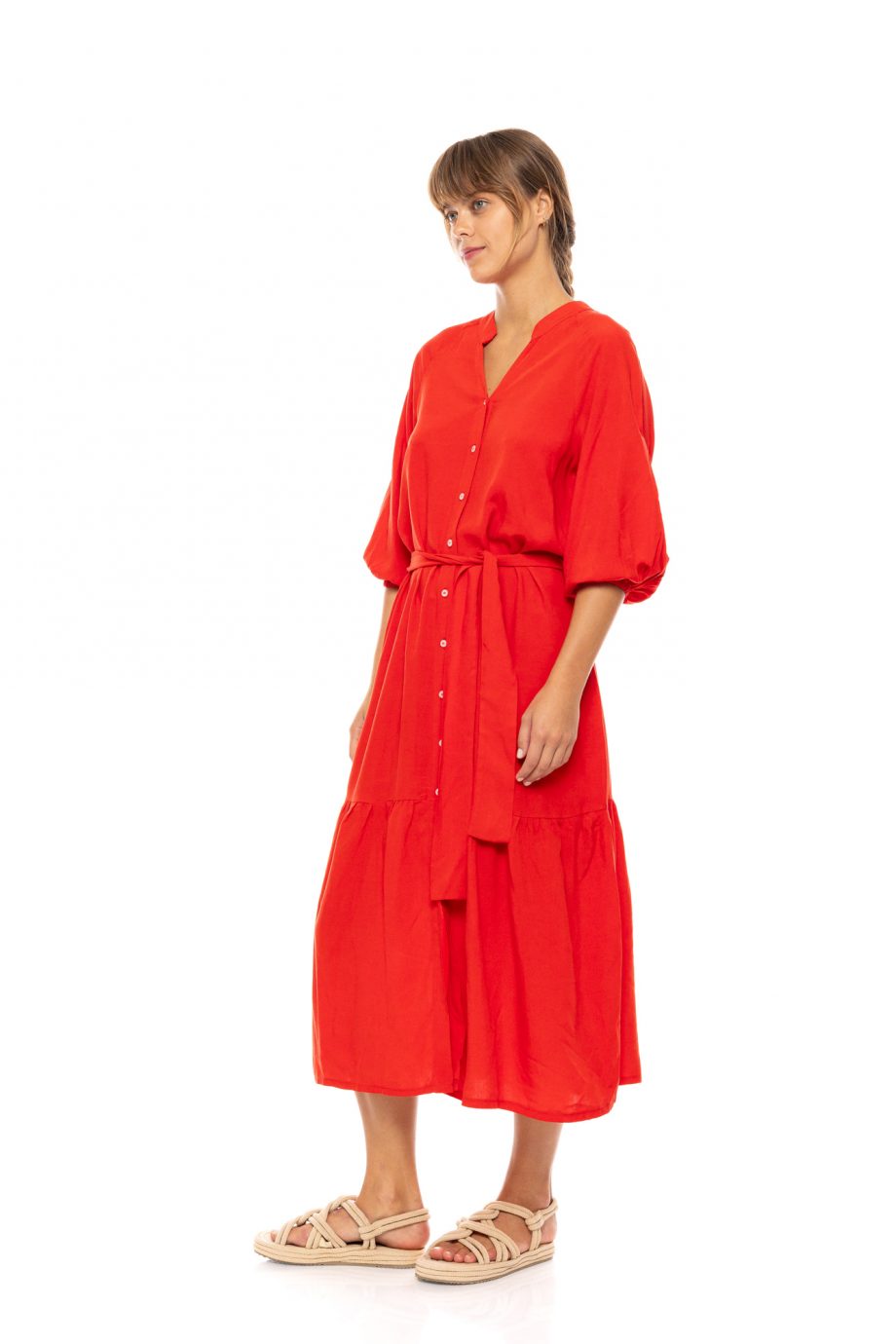 Vestido Largo Camisero Rojo