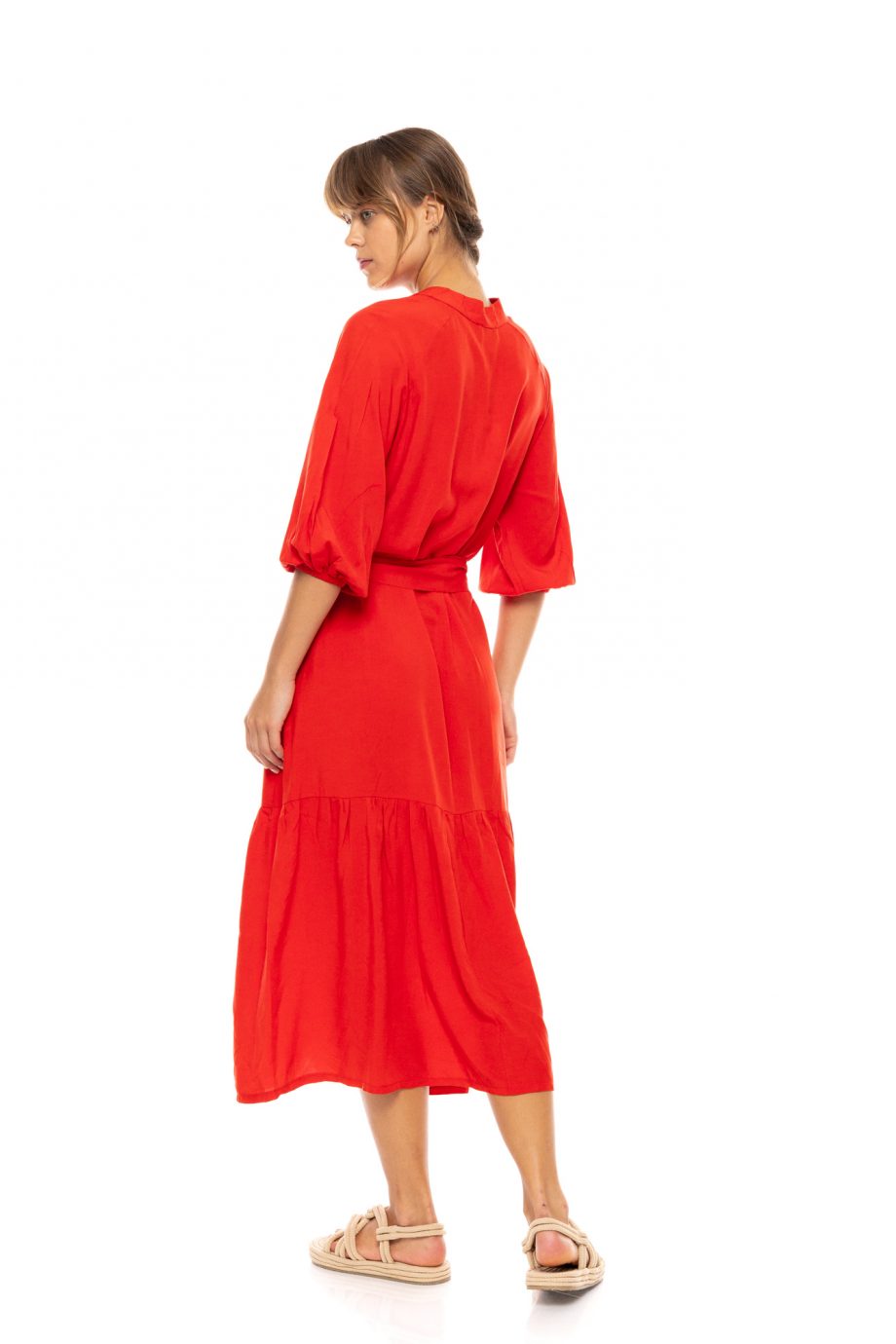 Vestido Largo Camisero Rojo - Imagen 3