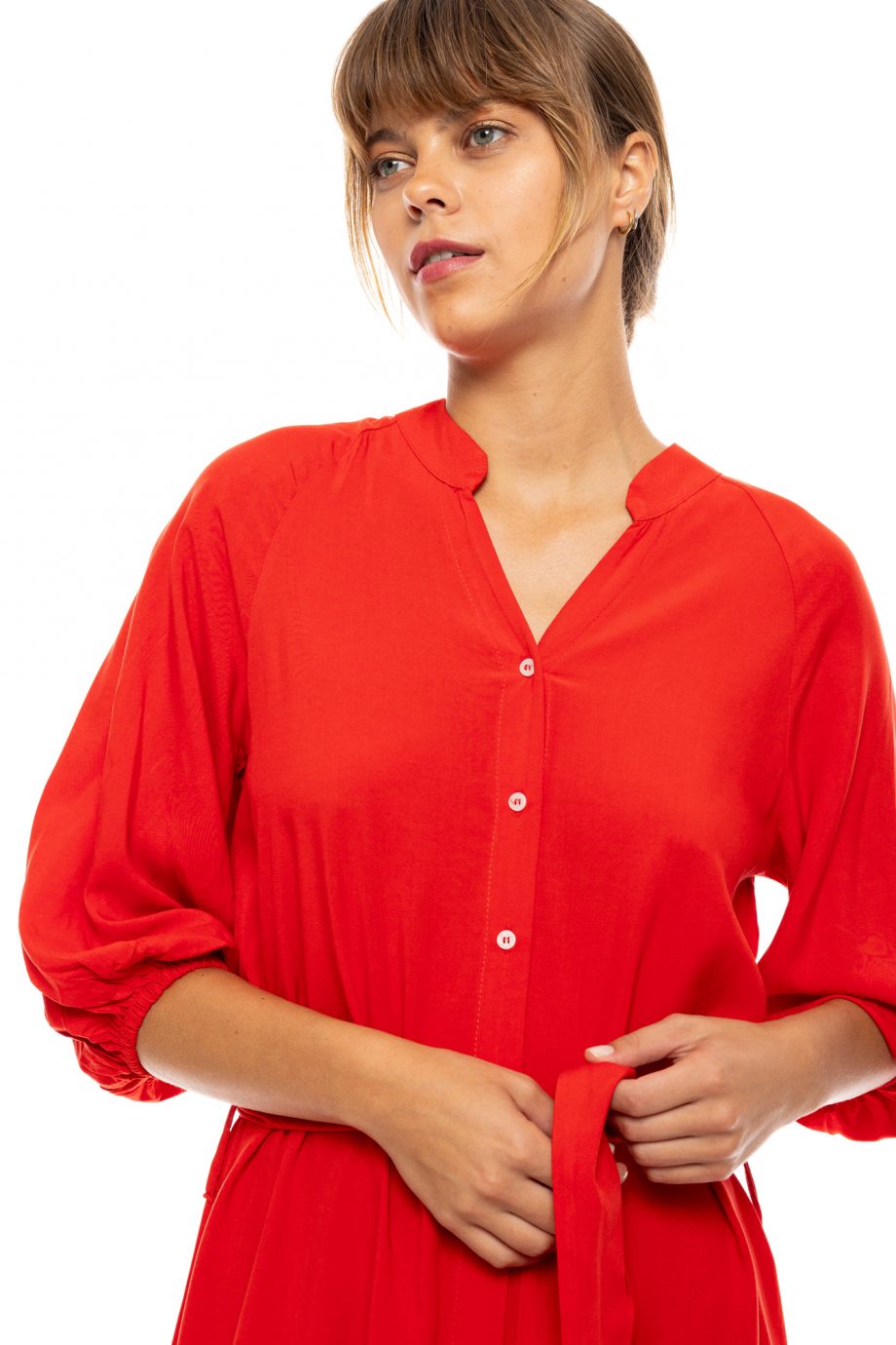 Vestido Largo Camisero Rojo - Imagen 4